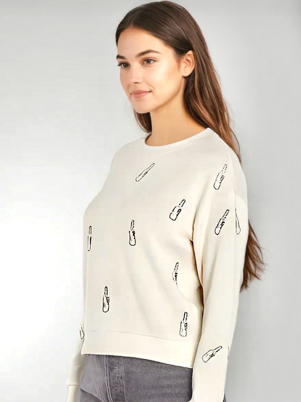 Wildfox Poppin Bottles Bailey Sweater Women’s Size M Rhinestones Champagne Ivory